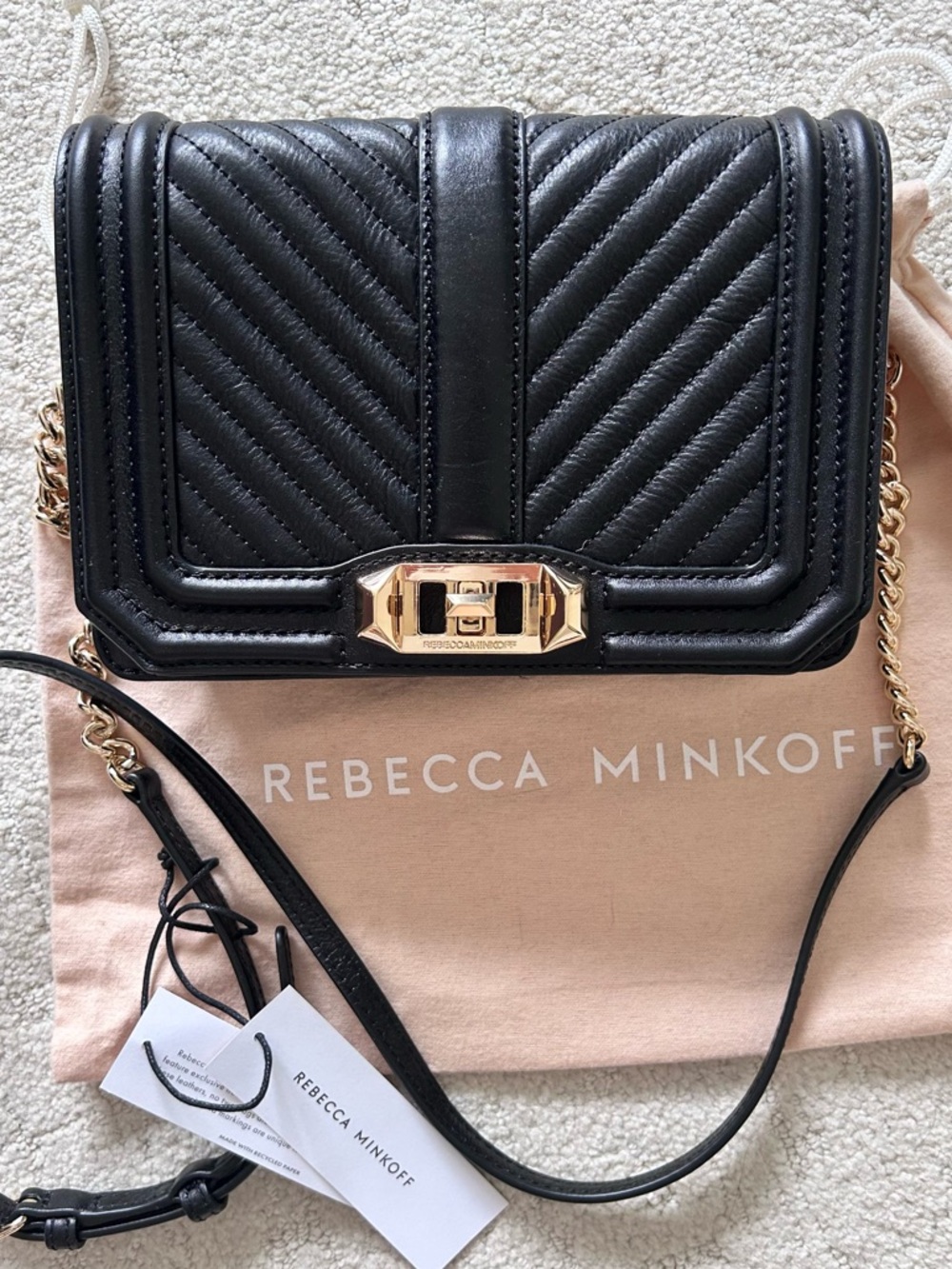 NWT~Rebecca Minkoff Leather Quilted Chevron ‘Love’ Crossbody/Shoulder Bag